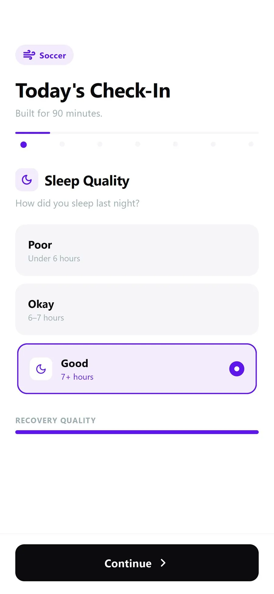 Preventify daily check-in asking about sleep quality